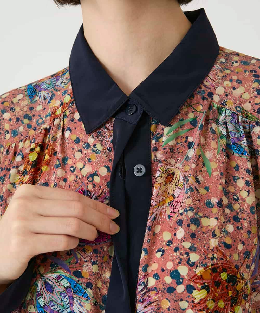 RBEAE40450 HIROKO BIS(ヒロコ ビス) 幾何フラワーアートプリントワンピース ブラウン