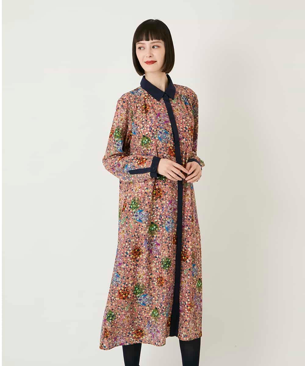 RBEAE40450 HIROKO BIS(ヒロコ ビス) 幾何フラワーアートプリントワンピース ブラウン