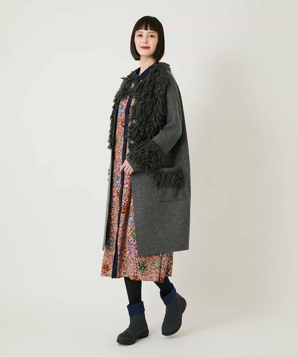 RBEAE40450 HIROKO BIS(ヒロコ ビス) 幾何フラワーアートプリントワンピース ブラウン