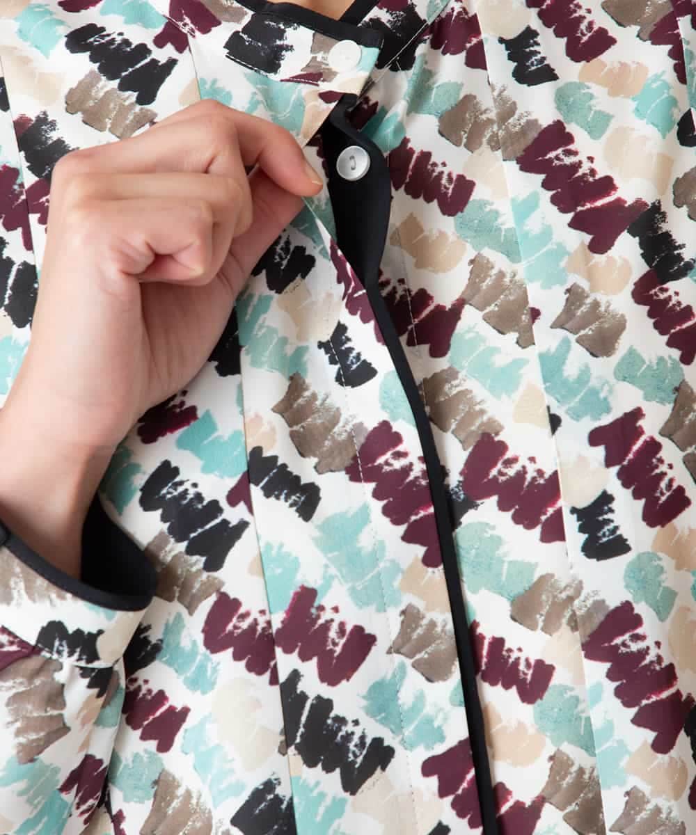 RBEAF10430 HIROKO BIS(ヒロコ ビス) ペイント柄タックフレアワンピース /洗濯機で洗える アイボリー