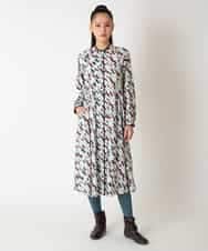 RBEAF10430 HIROKO BIS(ヒロコ ビス) ペイント柄タックフレアワンピース /洗濯機で洗える アイボリー