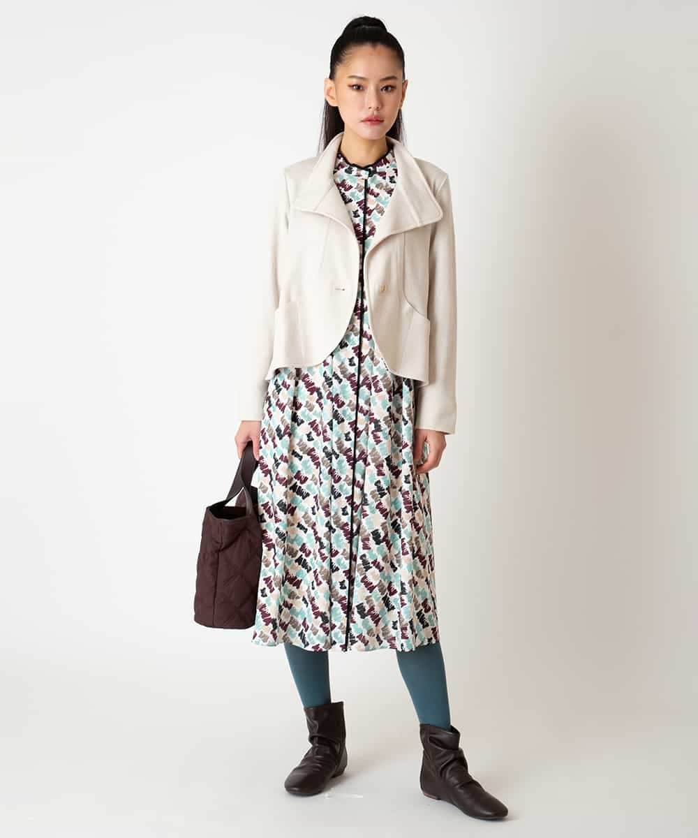 RBEAF10430 HIROKO BIS(ヒロコ ビス) ペイント柄タックフレアワンピース /洗濯機で洗える アイボリー