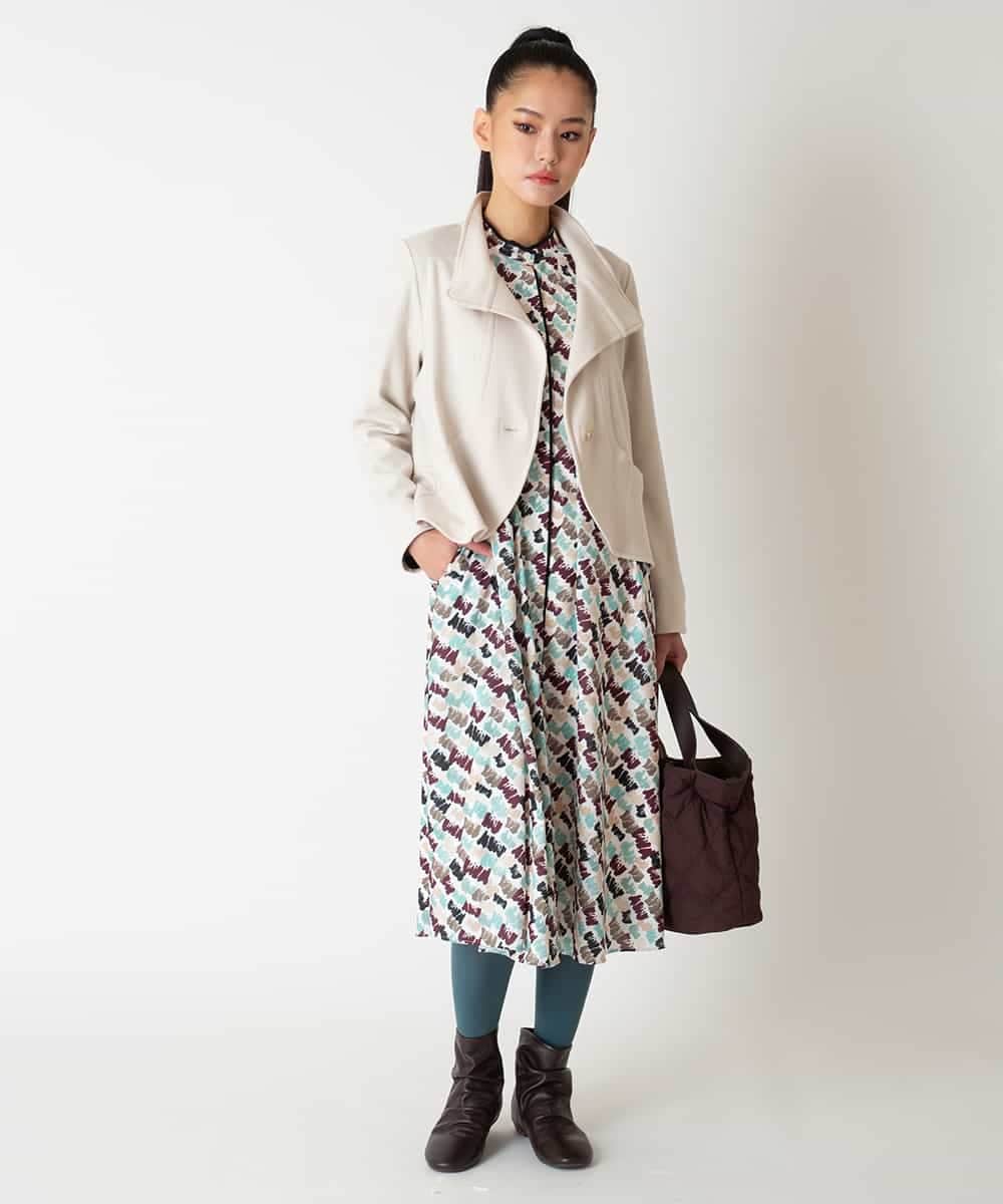 RBEAF10430 HIROKO BIS(ヒロコ ビス) ペイント柄タックフレアワンピース /洗濯機で洗える アイボリー