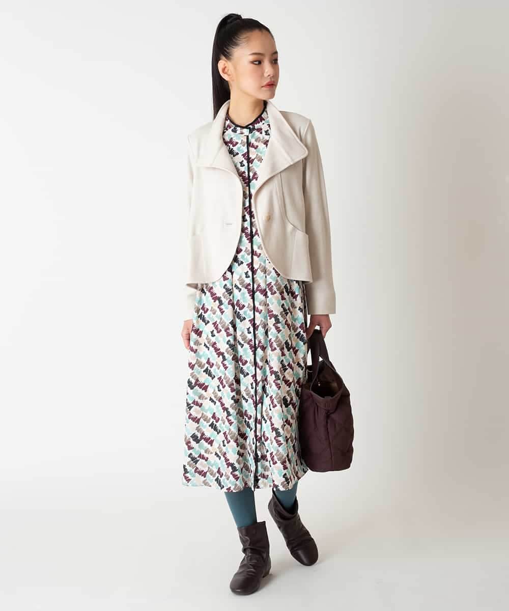 RBEAF10430 HIROKO BIS(ヒロコ ビス) ペイント柄タックフレアワンピース /洗濯機で洗える アイボリー