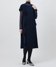 RBEAX17390 HIROKO BIS(ヒロコ ビス) 【洗える】ベロア刺繍レースIライン半袖ワンピース ブラック