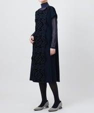 RBEAX17390 HIROKO BIS(ヒロコ ビス) 【洗える】ベロア刺繍レースIライン半袖ワンピース ブラック