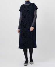 RBEAX17390 HIROKO BIS(ヒロコ ビス) 【洗える】ベロア刺繍レースIライン半袖ワンピース ブラック