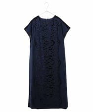 RBEAX17390 HIROKO BIS(ヒロコ ビス) 【洗える】ベロア刺繍レースIライン半袖ワンピース ブラック