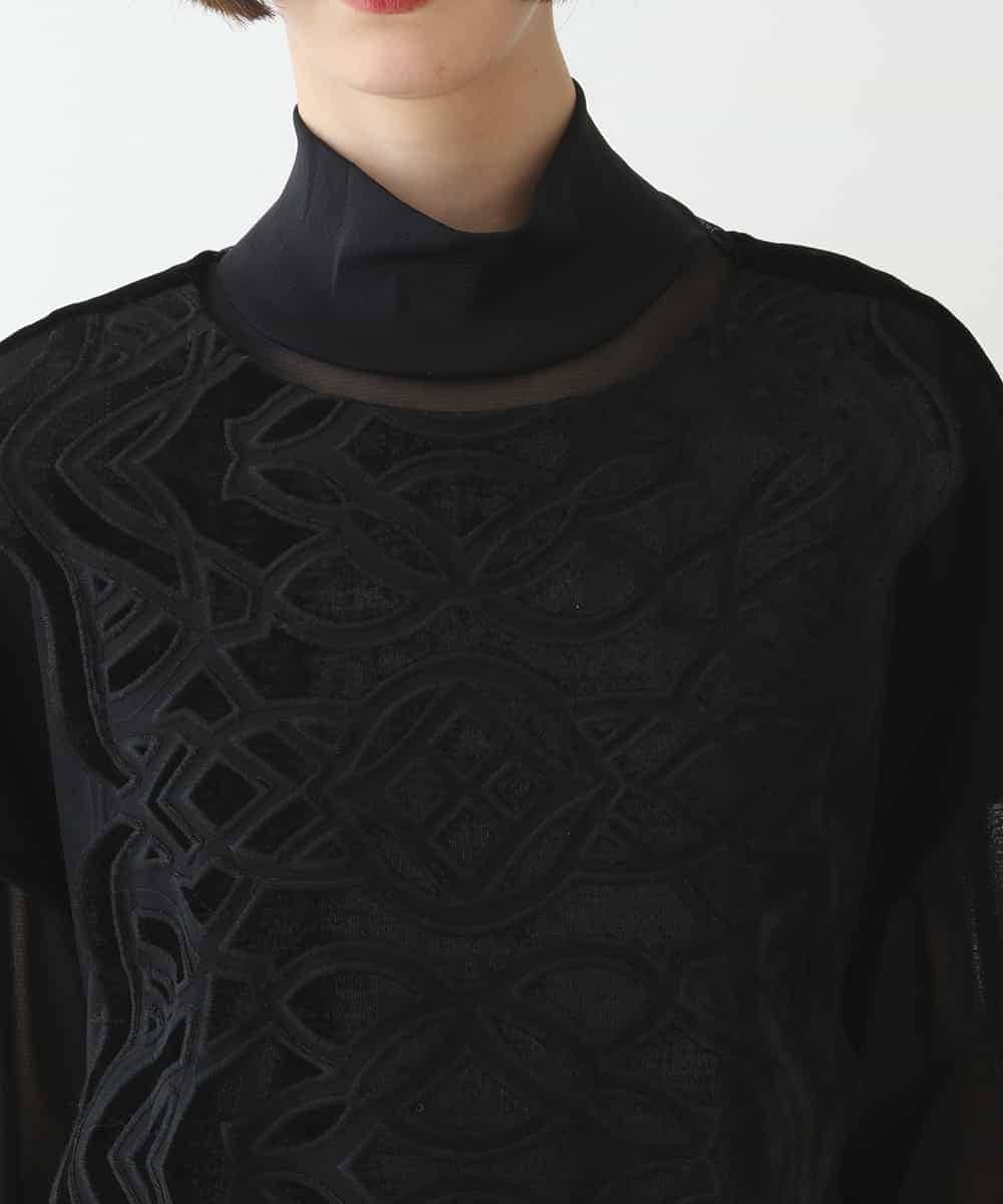 RBEAX17390 HIROKO BIS(ヒロコ ビス) 【洗える】ベロア刺繍レースIライン半袖ワンピース ブラック