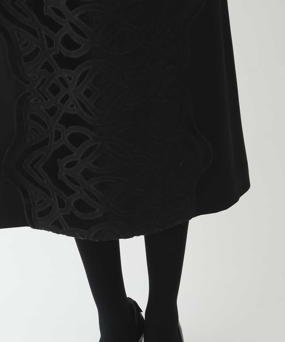 RBEAX17390 HIROKO BIS(ヒロコ ビス) 【洗える】ベロア刺繍レースIラインワンピース ブラック
