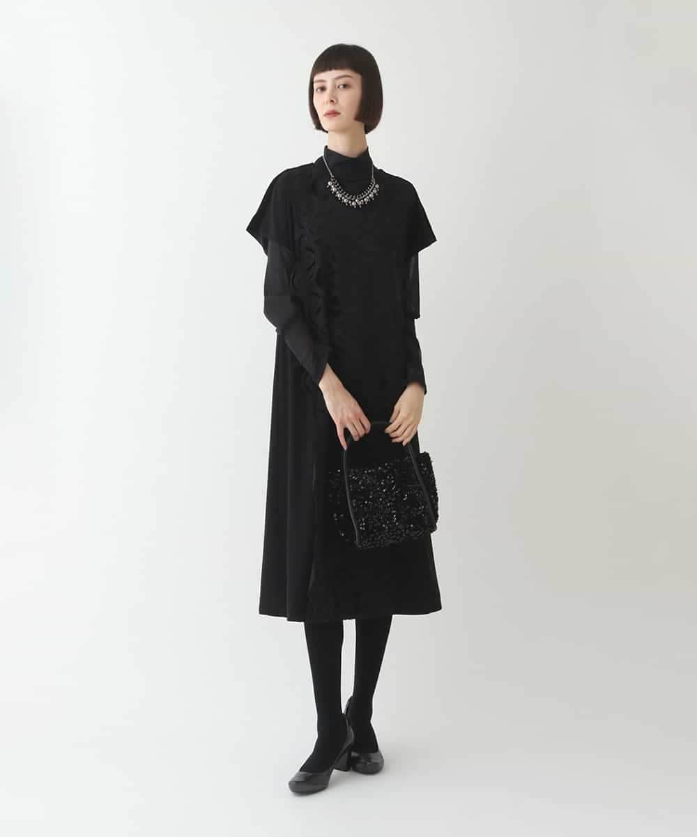 RBEAX17390 HIROKO BIS(ヒロコ ビス) 【洗える】ベロア刺繍レースIライン半袖ワンピース ブラック