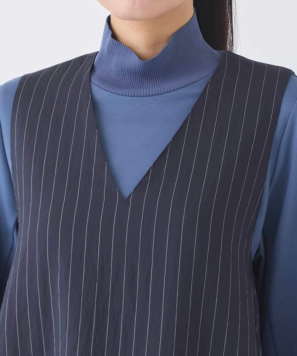 RBEDD03390 HIROKO BIS(ヒロコ ビス) ピンストライプフレアジャンパースカート ネイビー