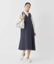 RBEDD03390 HIROKO BIS(ヒロコ ビス) ピンストライプフレアジャンパースカート ネイビー