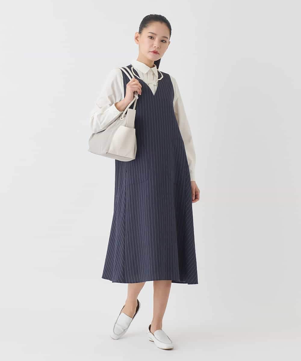 RBEDD03390 HIROKO BIS(ヒロコ ビス) ピンストライプフレアジャンパースカート ネイビー