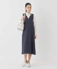 RBEDD03390 HIROKO BIS(ヒロコ ビス) ピンストライプフレアジャンパースカート ネイビー