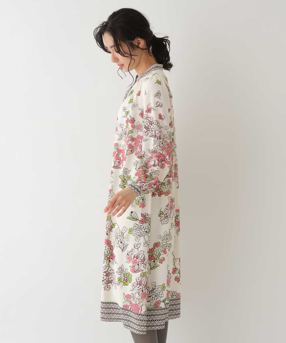 RBEDS26470 HIROKO BIS(ヒロコ ビス) 【洗える】花束プリントバンドカラーワンピース ピンク