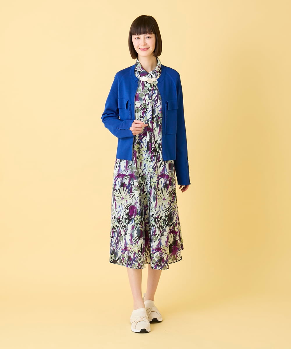 RBEED20490 HIROKO BIS(ヒロコ ビス) フラワープリントシャツカラーワンピース /洗濯機で洗える ネイビー