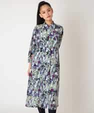 RBEED20490 HIROKO BIS(ヒロコ ビス) 【先行予約】フラワープリントシャツカラーワンピース ネイビー