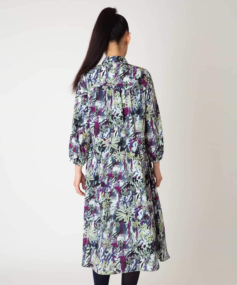 RBEED20490 HIROKO BIS(ヒロコ ビス) 【先行予約】フラワープリントシャツカラーワンピース ネイビー