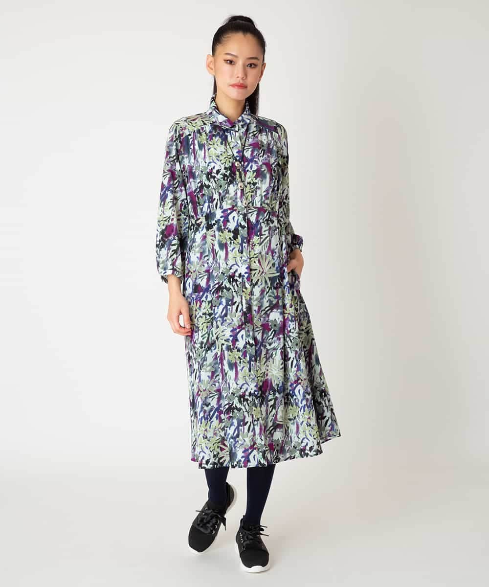 RBEED20490 HIROKO BIS(ヒロコ ビス) 【先行予約】フラワープリントシャツカラーワンピース ネイビー