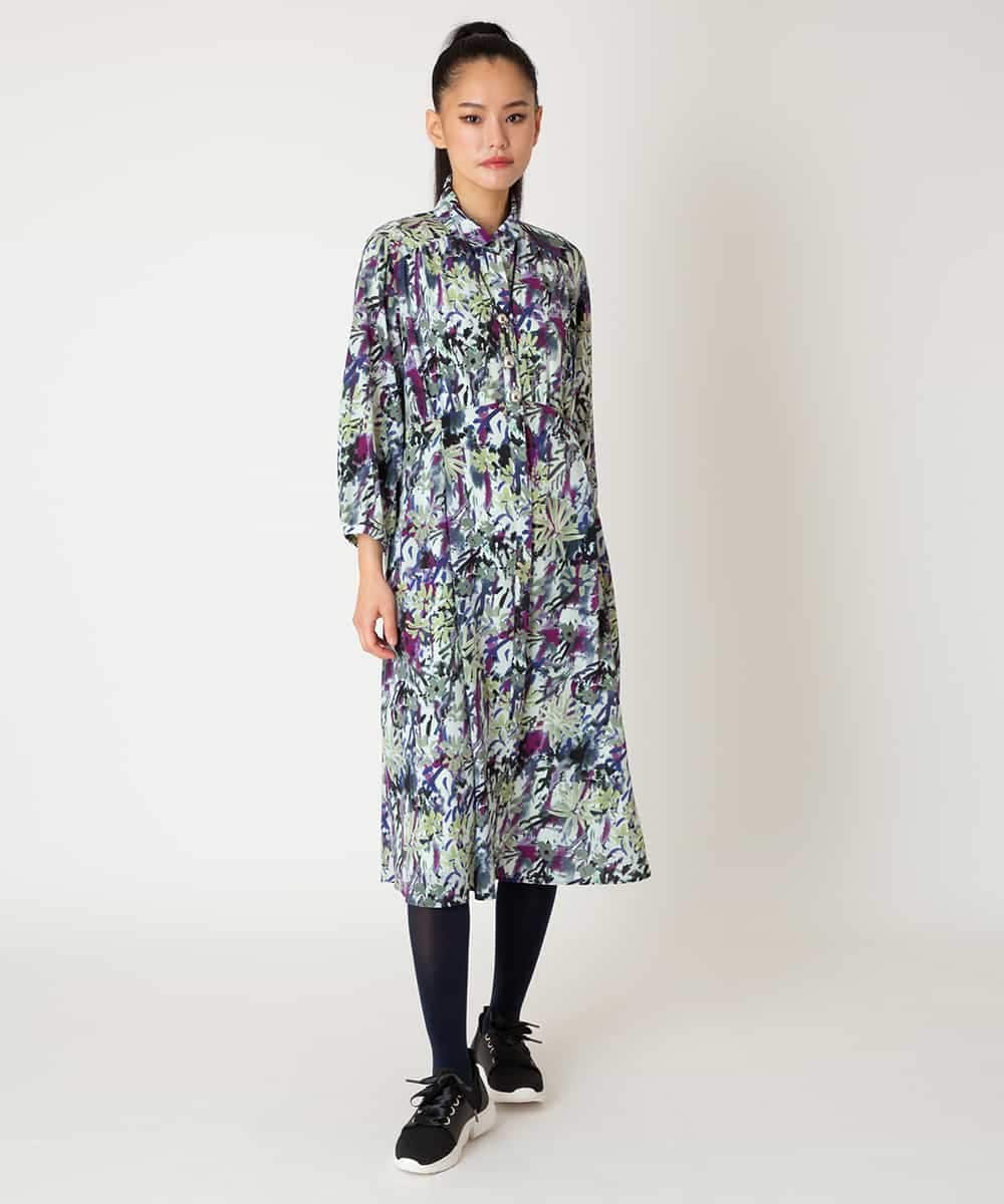 RBEED20490 HIROKO BIS(ヒロコ ビス) 【先行予約】フラワープリントシャツカラーワンピース ネイビー