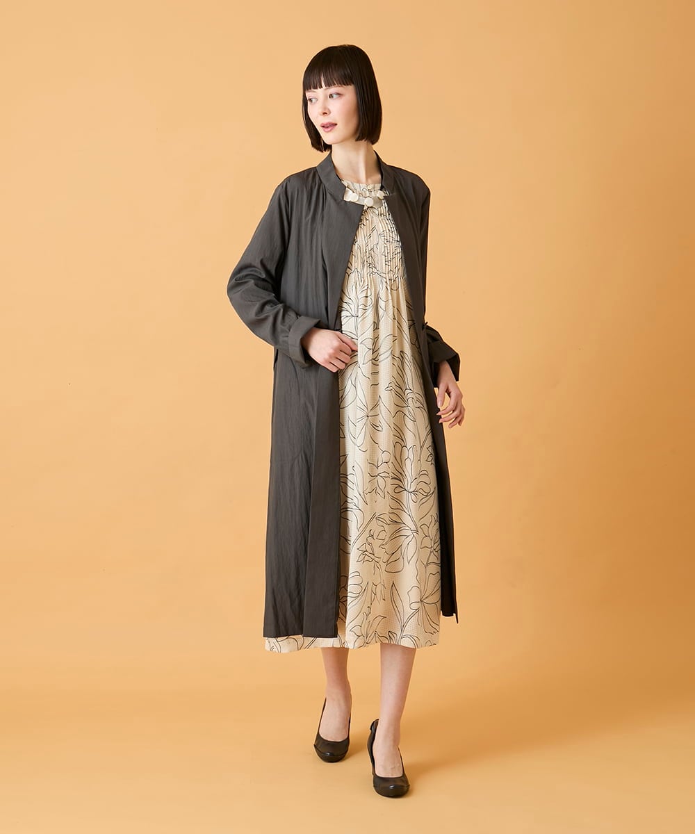 RBEED56490 HIROKO BIS(ヒロコ ビス) ボタニカルモチーフピンタックワンピース /洗える アイボリー