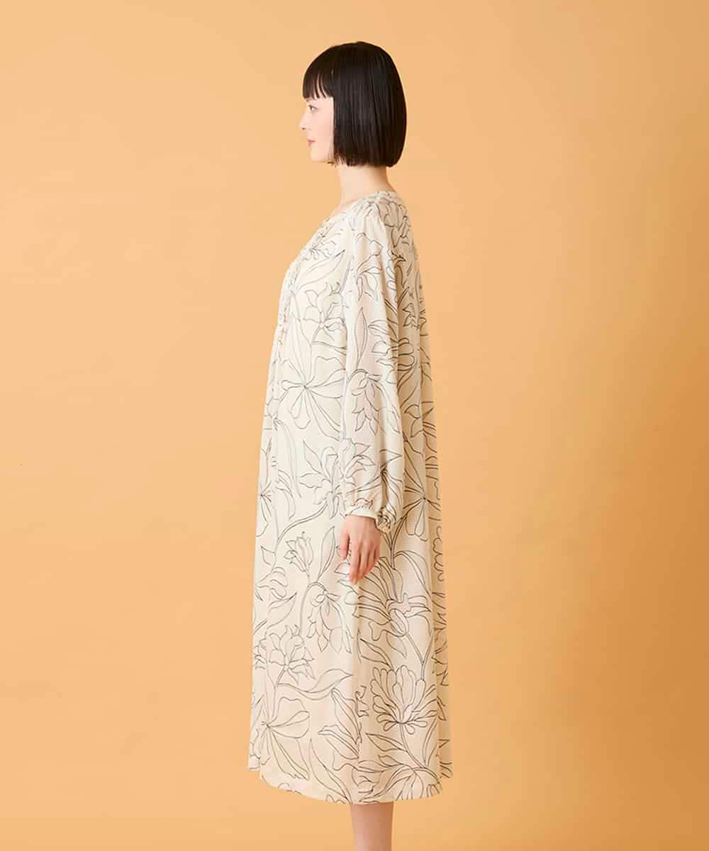 RBEED56490 HIROKO BIS(ヒロコ ビス) ボタニカルモチーフピンタックドレス アイボリー