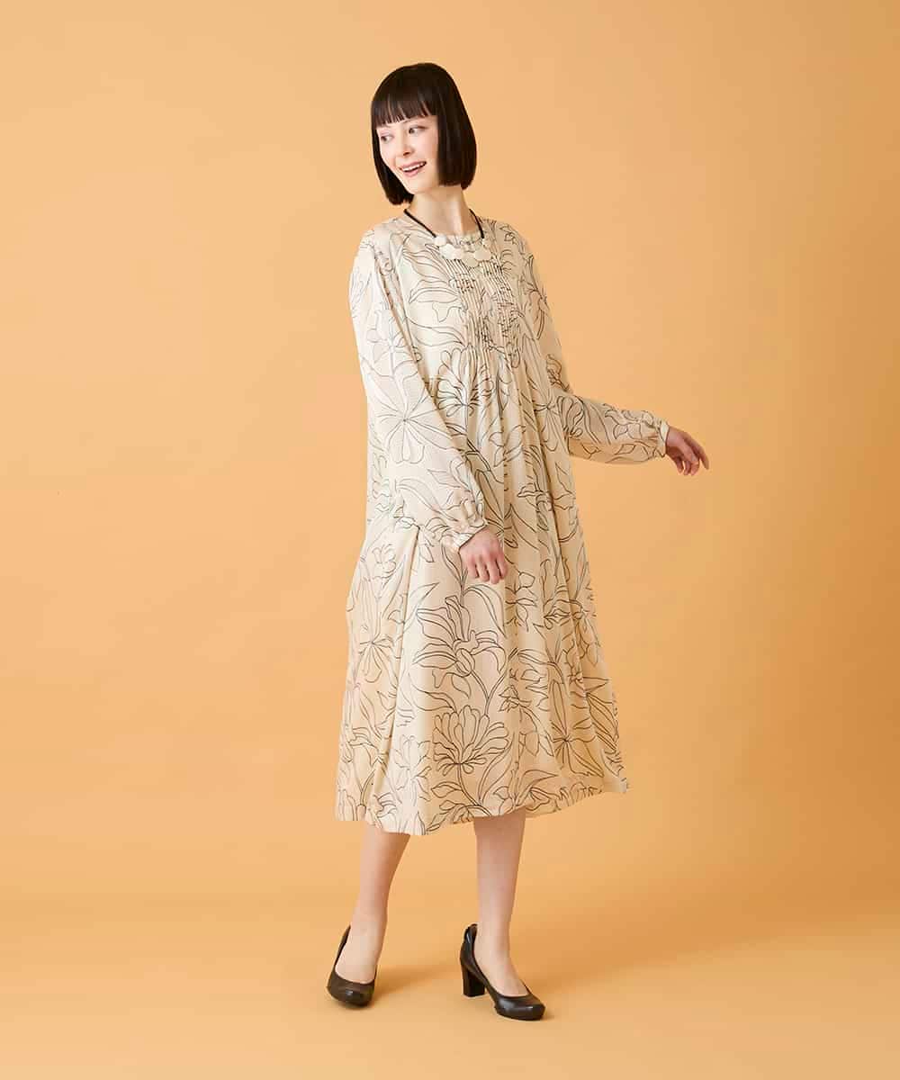 RBEED56490 HIROKO BIS(ヒロコ ビス) ボタニカルモチーフピンタックドレス アイボリー