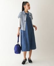 RBEFB30440 HIROKO BIS(ヒロコ ビス) サイドプリーツデニム風ジャンパースカート /洗える ブルー