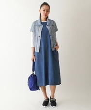 RBEFB30440 HIROKO BIS(ヒロコ ビス) サイドプリーツデニム風ジャンパースカート /洗える ブルー
