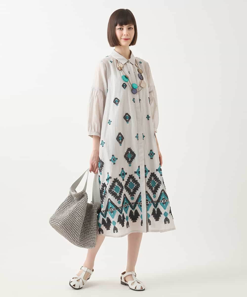 RBEGA11530 HIROKO BIS(ヒロコ ビス) エスニックモチーフドレス /洗える ベージュ