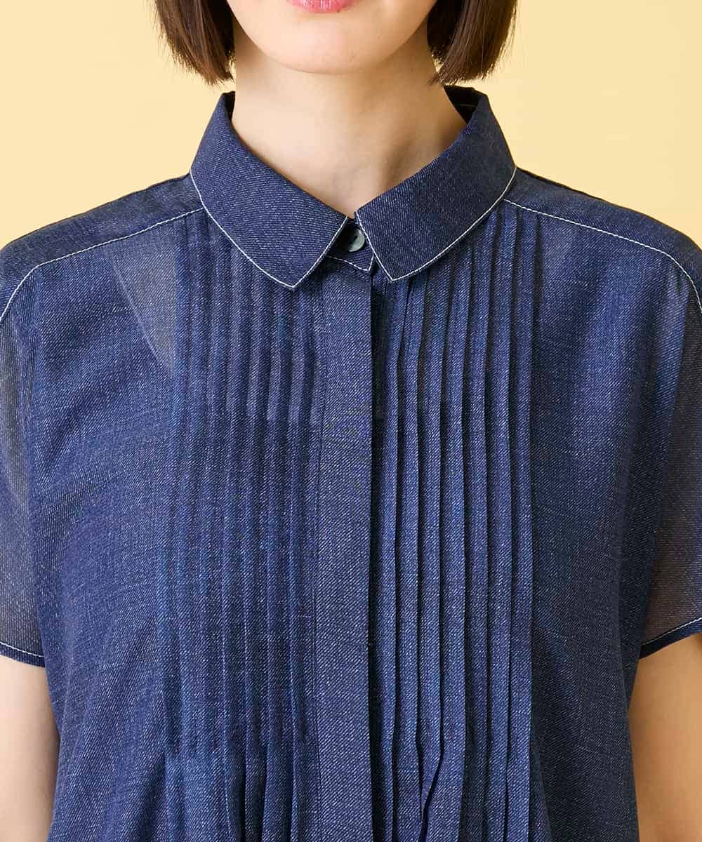 RBEGE31340 HIROKO BIS(ヒロコ ビス) 【先行予約】サテンデニムピンタックデザインワンピース ネイビー