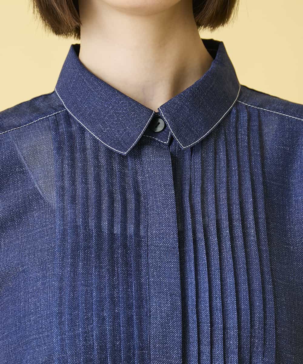 RBEGE31340 HIROKO BIS(ヒロコ ビス) 【先行予約】サテンデニムピンタックデザインワンピース ネイビー