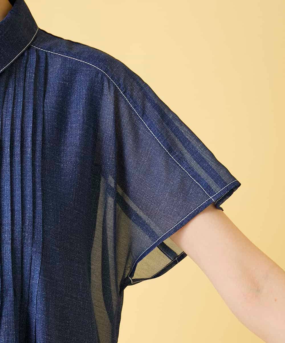 RBEGE31340 HIROKO BIS(ヒロコ ビス) 【先行予約】サテンデニムピンタックデザインワンピース ネイビー