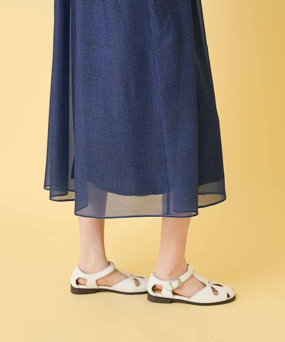 RBEGE31340 HIROKO BIS(ヒロコ ビス) 【先行予約】サテンデニムピンタックデザインワンピース ネイビー