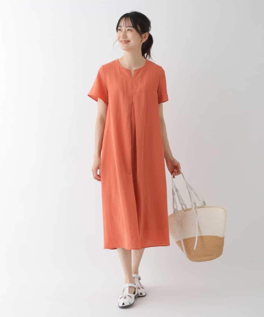 RBEGT03360 HIROKO BIS(ヒロコ ビス) 【洗濯機で洗える】ドライタッチAラインワンピース オレンジ