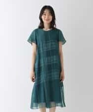RBEGT10430 HIROKO BIS(ヒロコ ビス) チェックジャカードシアーワンピース グリーン