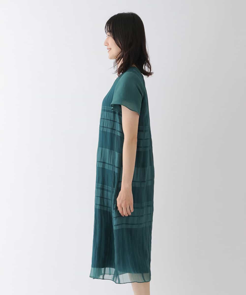 RBEGT10430 HIROKO BIS(ヒロコ ビス) チェックジャカードシアーワンピース グリーン