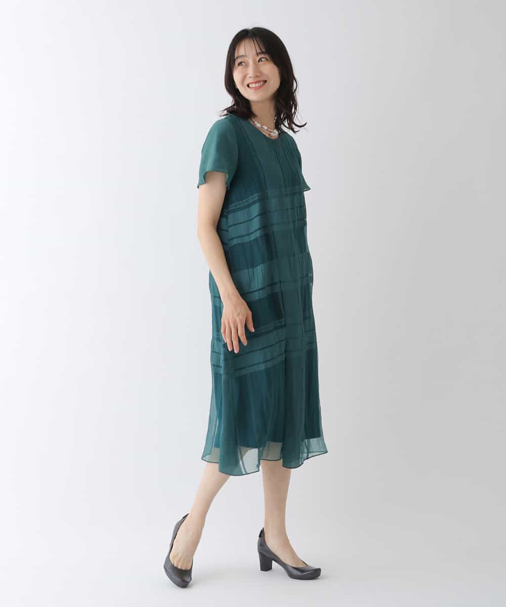 RBEGT10430 HIROKO BIS(ヒロコ ビス) チェックジャカードシアーワンピース グリーン