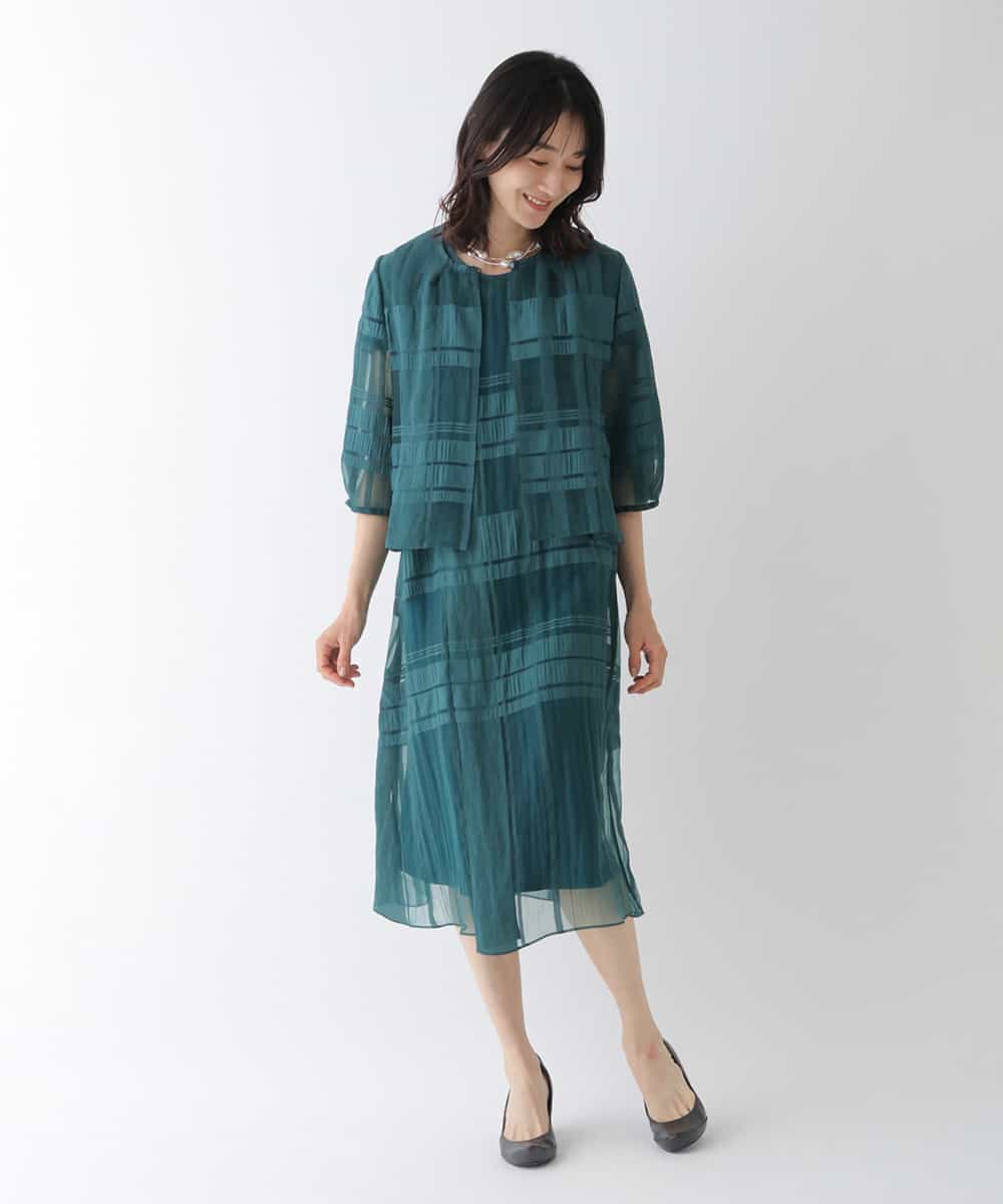 RBEGT10430 HIROKO BIS(ヒロコ ビス) チェックジャカードシアーワンピース グリーン
