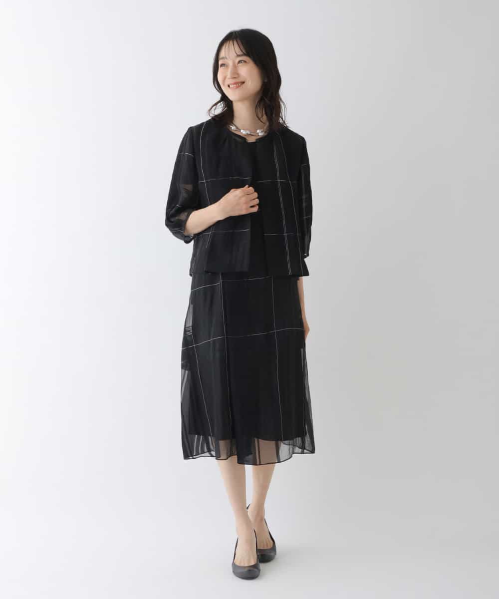 RBEGT10430 HIROKO BIS(ヒロコ ビス) チェックジャカードシアーワンピース ブラック