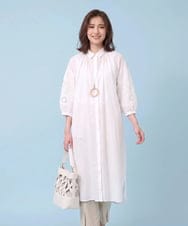 RBEHV21330 HIROKO BIS(ヒロコ ビス) 刺繍スリーブデザインシャツワンピース /洗える ホワイト
