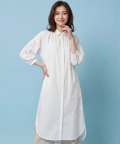 RBEHV21330  刺繍スリーブデザインシャツワンピース /洗える