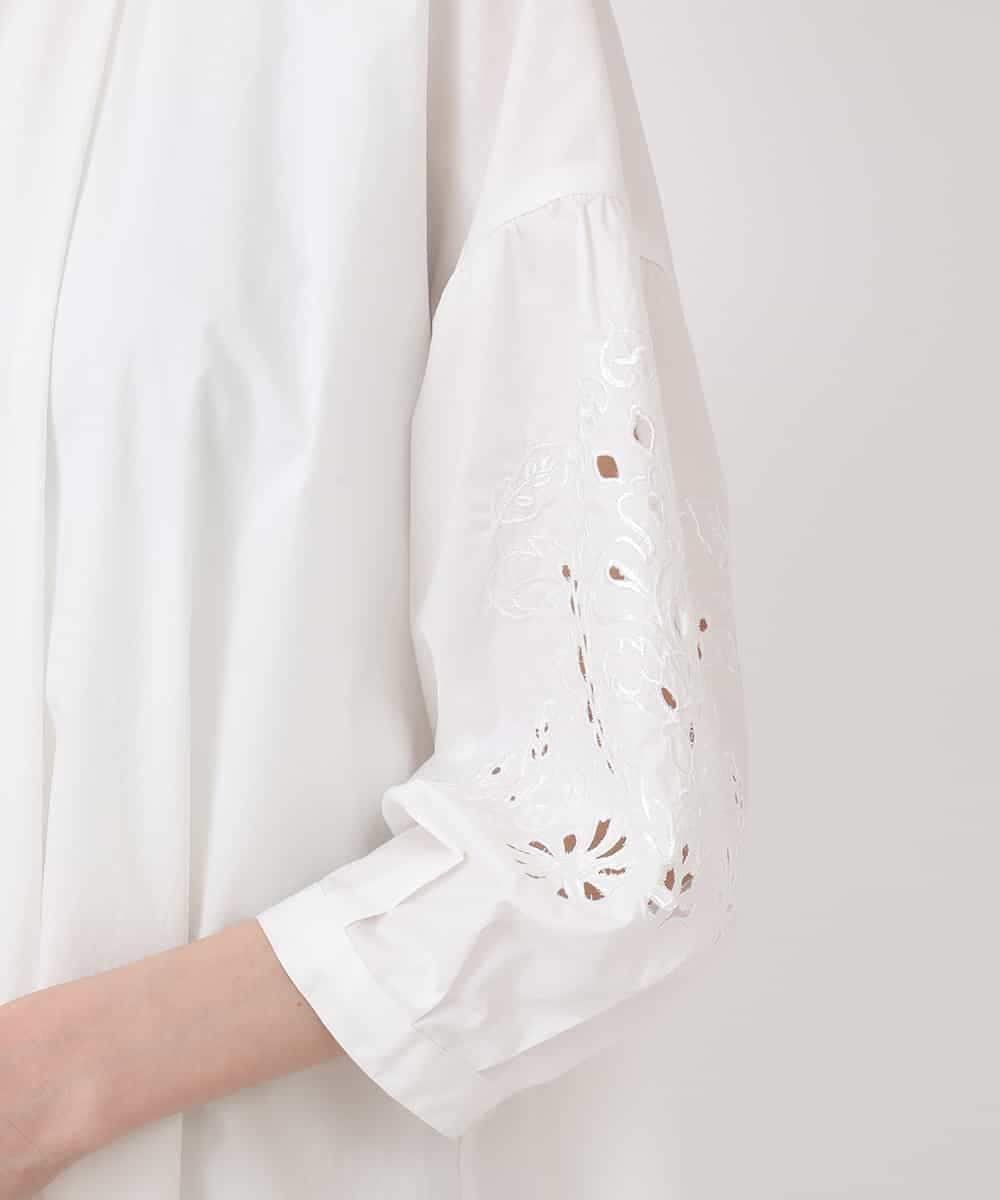 RBEHV21330 HIROKO BIS(ヒロコ ビス) 刺繍スリーブデザインシャツワンピース /洗える ホワイト