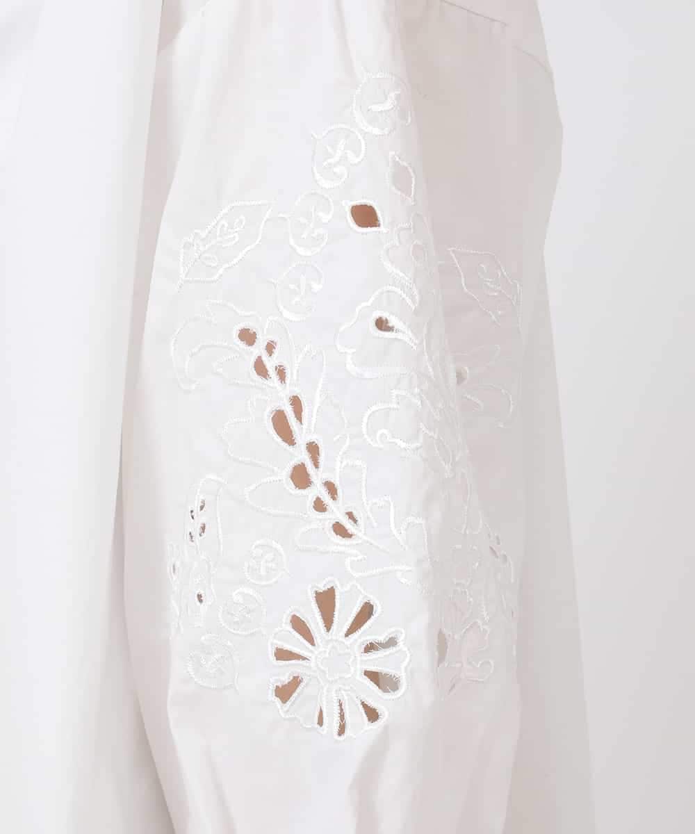 RBEHV21330 HIROKO BIS(ヒロコ ビス) 刺繍スリーブデザインシャツワンピース /洗える ホワイト