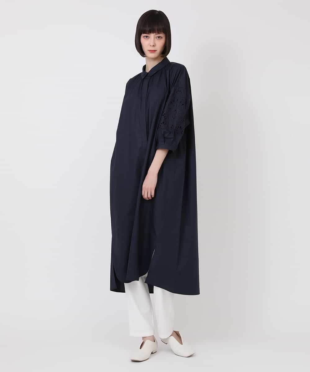 RBEHV21330 HIROKO BIS(ヒロコ ビス) 刺繍スリーブデザインシャツワンピース /洗える ホワイト