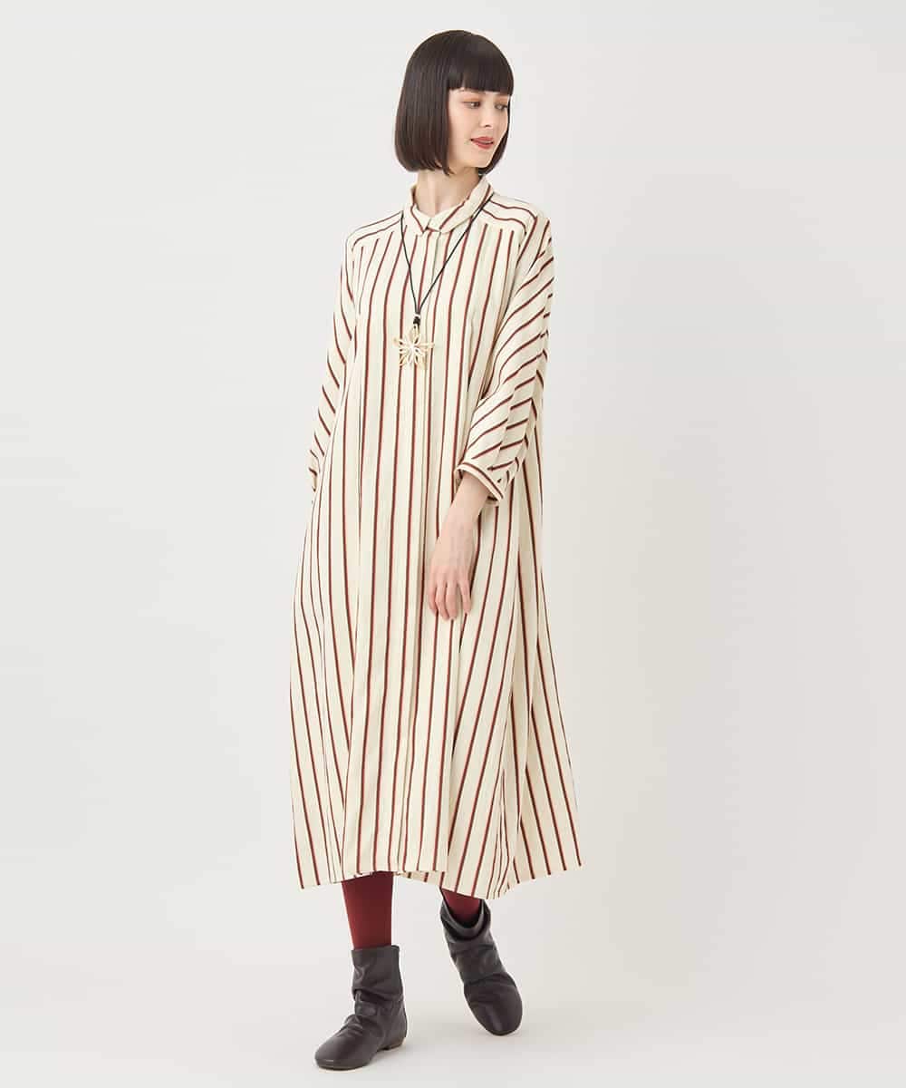 RBELB50460 HIROKO BIS(ヒロコ ビス) ストライプシャツワンピース アイボリー