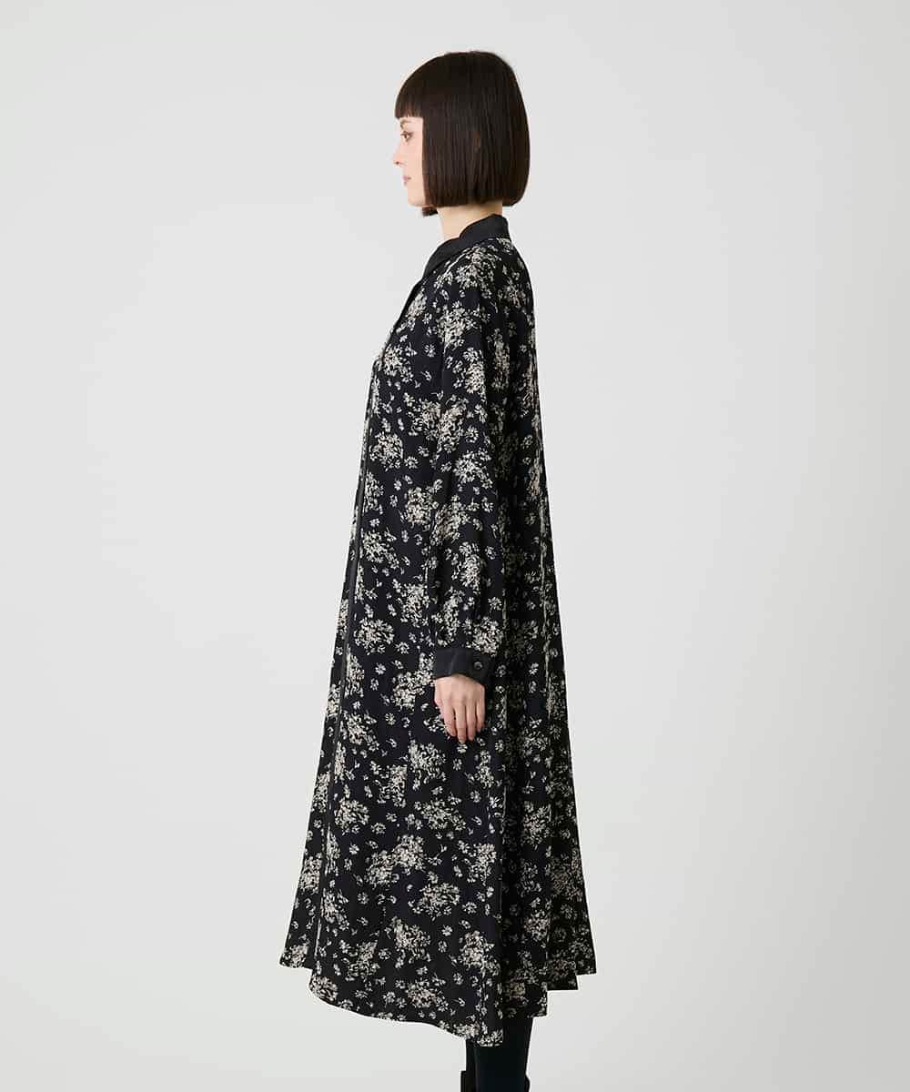 RBELE30490 HIROKO BIS(ヒロコ ビス) 小付きフラワー柄シャツワンピース /洗える ブラック