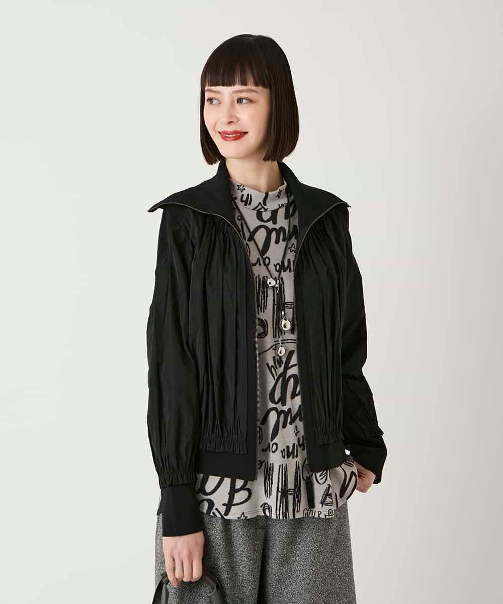 RBFAD30390 HIROKO BIS(ヒロコ ビス) 異素材ジョイントニットブルゾン ブラック