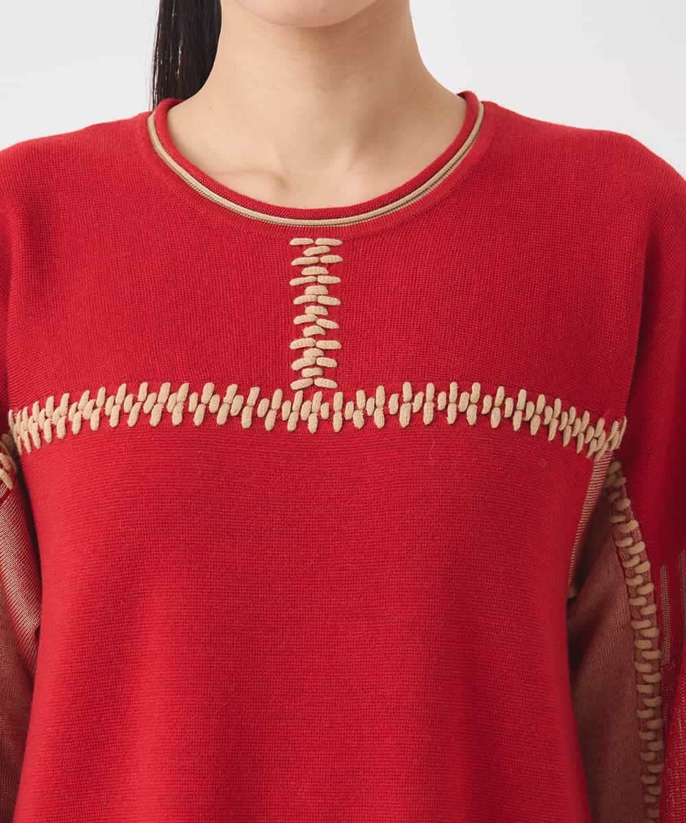 RBFAD36360 HIROKO BIS(ヒロコ ビス) プレーティング刺繍ニットチュニック レッド